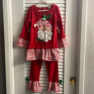 Eazhido Girls Christmas Set-LIKE NEW! Santa w/Red & White Zebra Print. Size 5/6